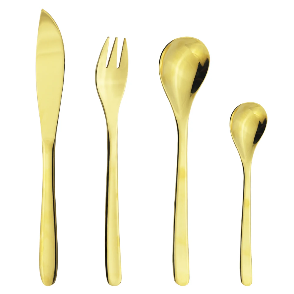 4pcs Gold Dinnerware Stainless Steel Set Cutlery Spoon Fork Knife Teaspoons Sliverware Set Flatware Kitchen Party Tableware Set