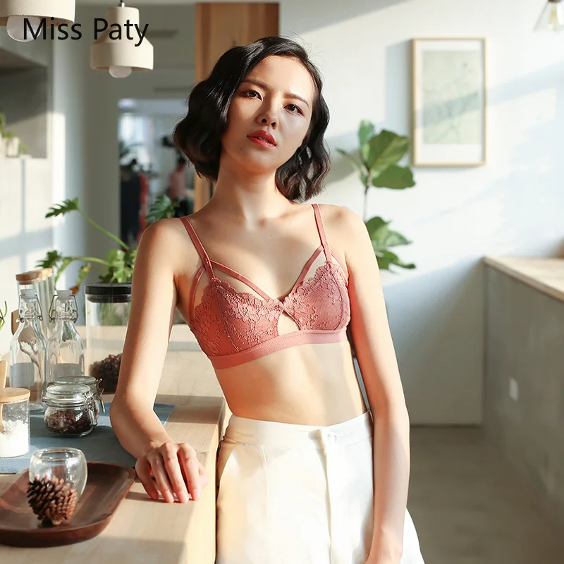 

new retro cross ties hollow lace sexy transparent super thin triangular cup no steel ring underwear lingerie bralette