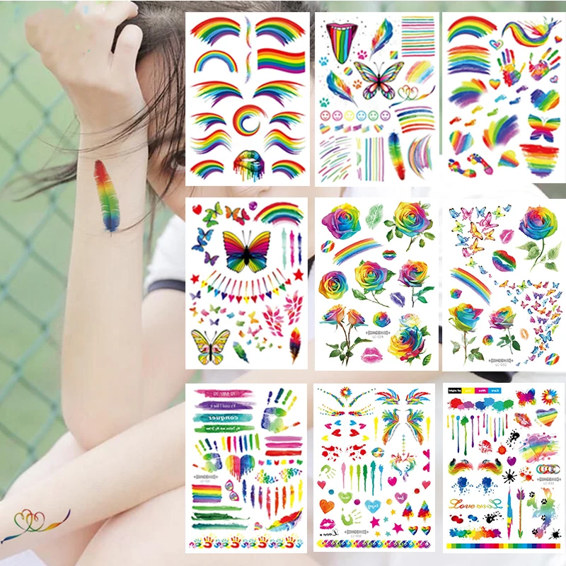 

Rainbow Temporary Tattoo Stickers Colorful Flag Butterfly Flower Long Lasting Temp Tattoos for Gay Pride Men Women