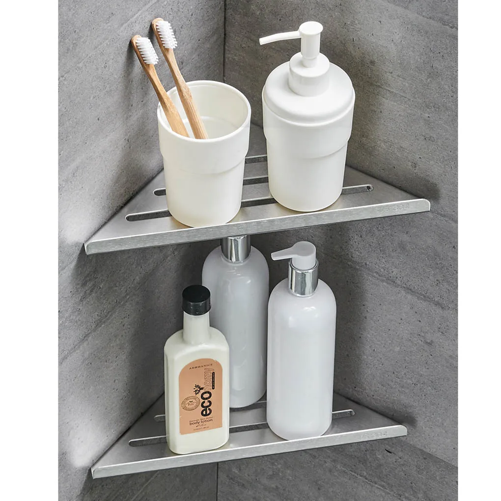 Bathroom Wall Shelf Shower Room Wall Mounted Shampoo Holder Stainless Steel Shelf Drainer Stripe