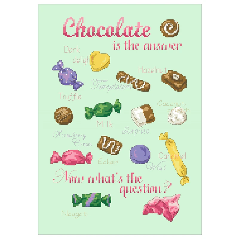 Chocolate is the answer cross embroidery kit word pattern design 18ct 14ct 11ct light green canvas Cross-stitch DIY needlework