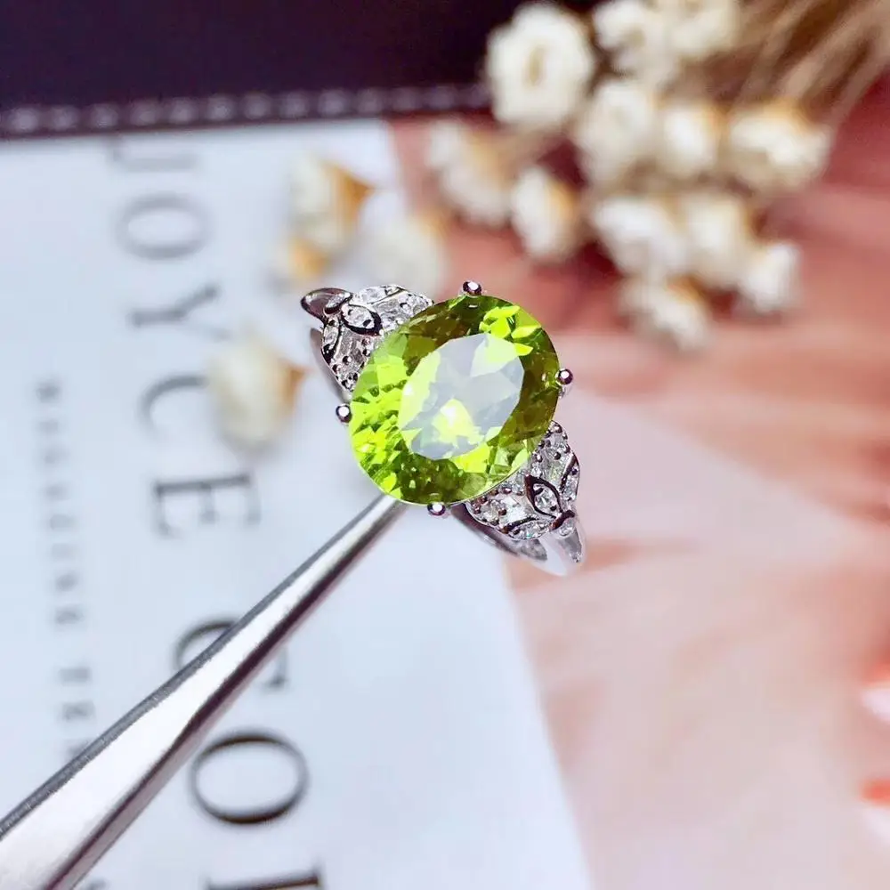 Natural And Real Peridot ring  Natural peridot ring 925 sterling silver Wholesale Fine jewelry Gemstone 8*10mm