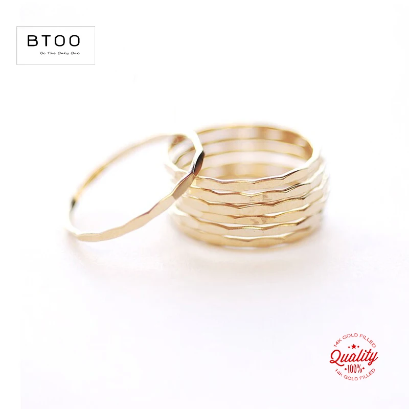 14K Gold Filled Hammered Stacking Ring Boho Minimalist Knuckle Ring Gold Jewelry Anillos Mujer Gold Rings for Women
