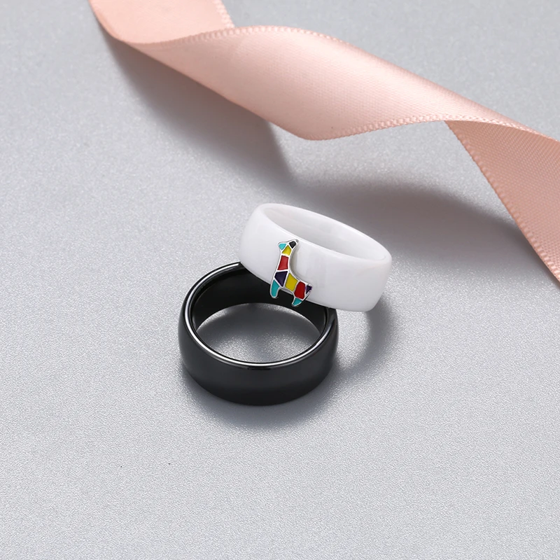 Lovely Cute Rainbow Giraffe Rings for Women 8mm Healthy Ceramic Rings Engagement Wedding Rings Female Party Jewelry Gifts