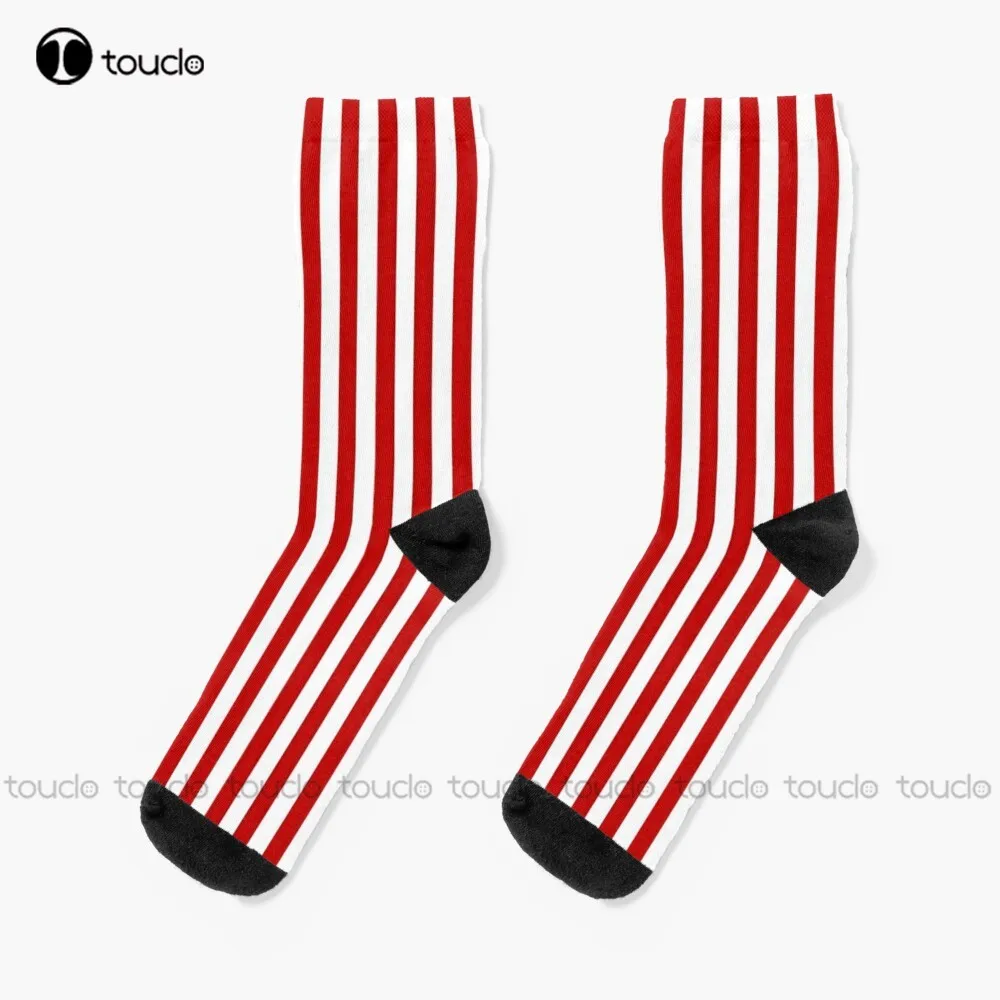 Basic Vertical Stripes - Red & White Socks Womens Hiking Socks Personalized Custom Unisex Adult Teen Youth Socks Christmas Gift