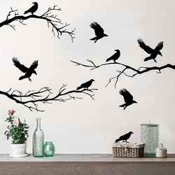 Large Crows and Winter Branches Wall Sticker Teen Kids Room Halloween Animal Bird Landscape Wall Decal Bedroom Decor