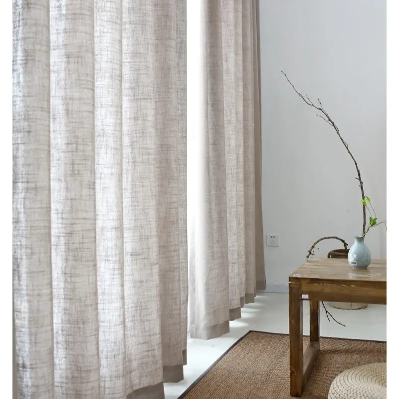 Modern cotton linen curtain yarn semi shading sheer curtains plain balcony curtain custom for living room decoration curtains