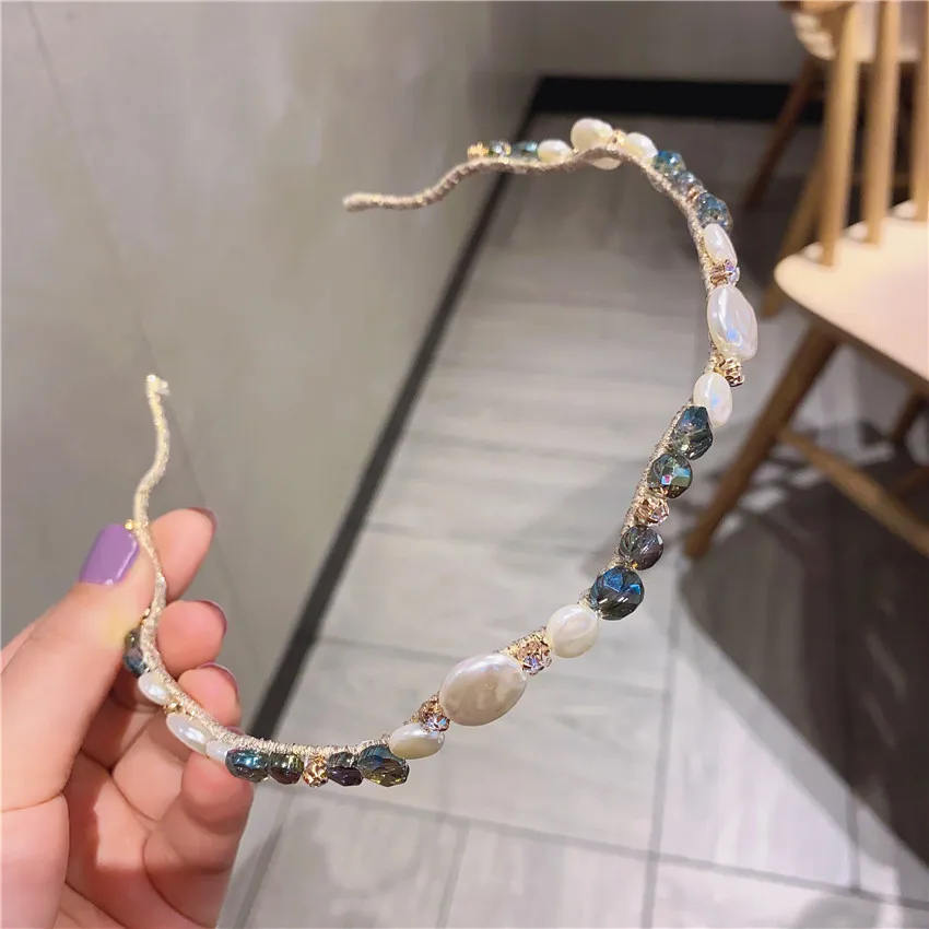 Korean Colorful Rhinestone Headband High Quality Crystal Pearl Jewelry Women Girls Fascinator Festival Hair Accessories