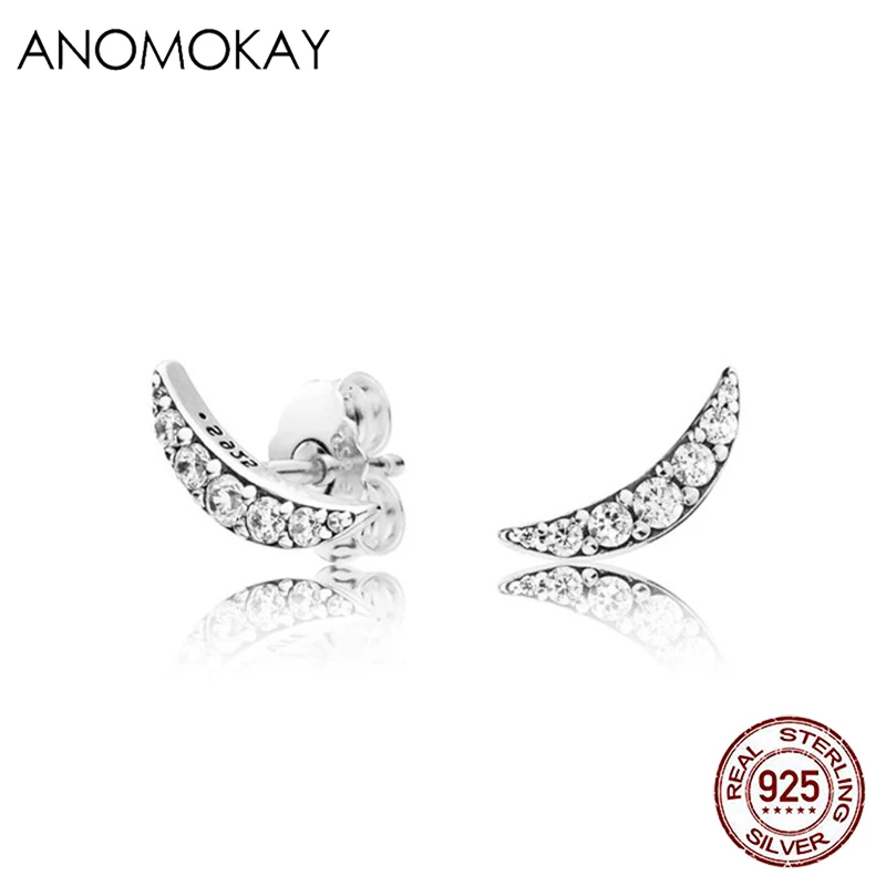 Anomokay Sterling 925 Silver Star Moon Earrings Shining CZ Stud Earring for Women Mom Girl Luxury Earrings Jewelry Gift 2019