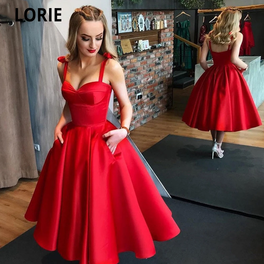 LORIE Red Short Evening Dresses Formal Prom Party Gowns Sweetheart Spaghetti Strap Open Back A-line Princess Dresses Customized