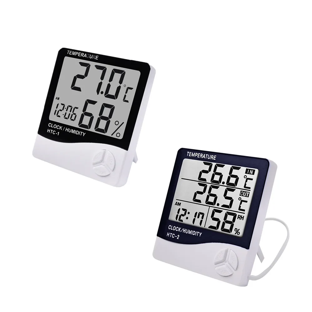 LCD Electronic Digital Temperature Humidity Meter Thermometer Hygrometer Indoor Outdoor Weather Station Clock HTC-1 HTC-2