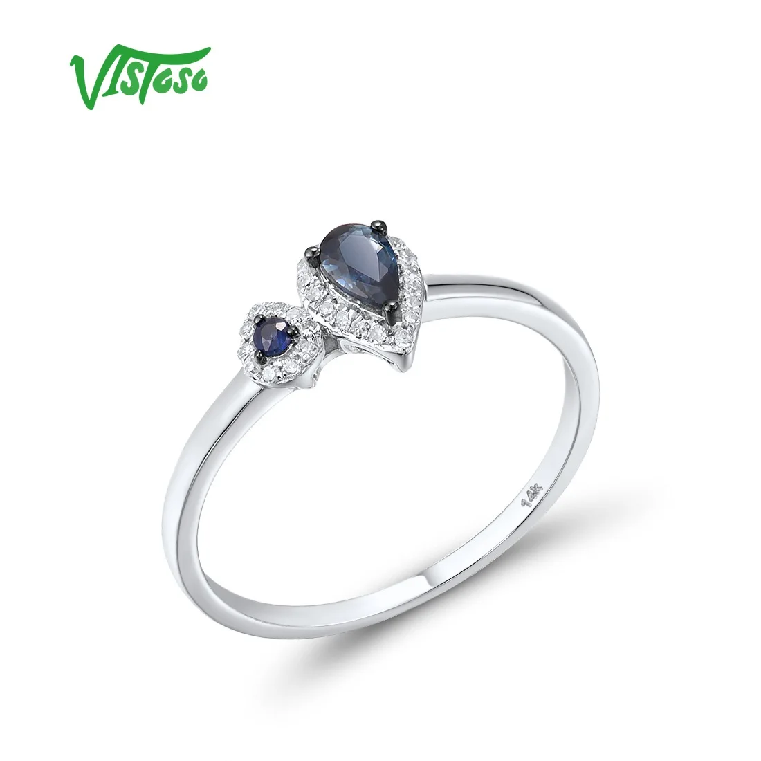 

VISTOSO Genuine 14K 585 White Gold Rings For Women Sparkling Blue Sapphire Diamond Rings Simple Style Dainty Trendy Fine Jewelry
