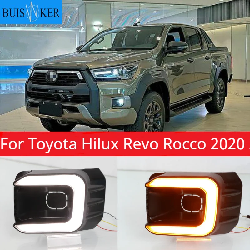 

1 Pair Car LED Daytime Running Light Turn Yellow Signal Relay 12V DRL Daylight For Toyota Hilux Revo Rocco 2020 2021