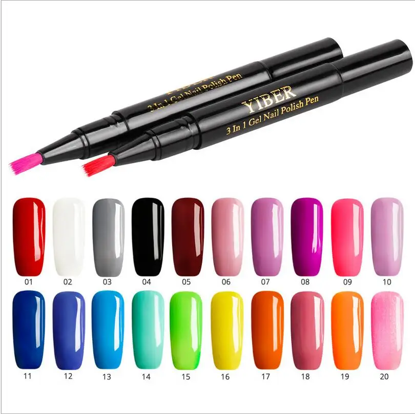 Colorful Nail gel paint one step gel nail pen without top primer 3 in 1 UV gel paint glitter nail polish T0932