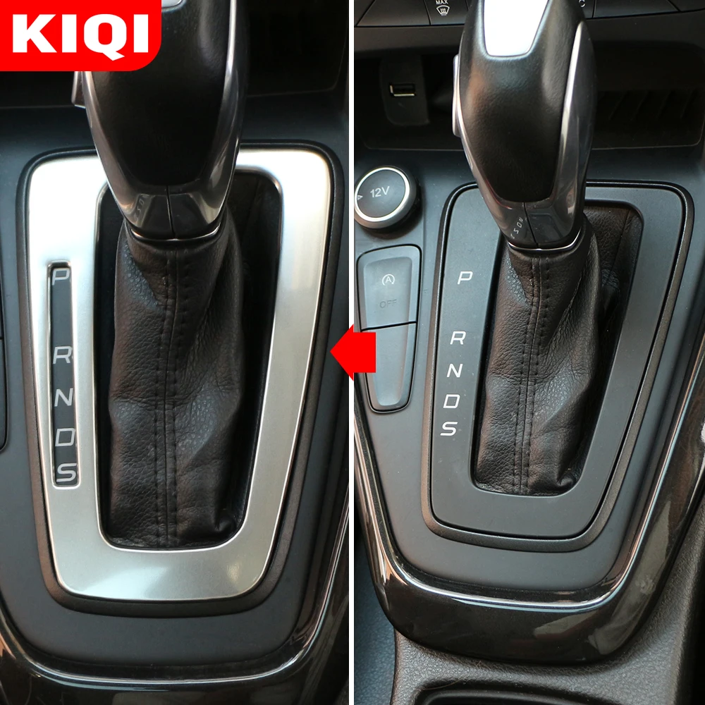 KIQI Inner Car Gear Shift Panel Cover Trim Sticker for Ford Focus 3 MK3 2015 - 2018 LHD AT Stainless Steel Accessories