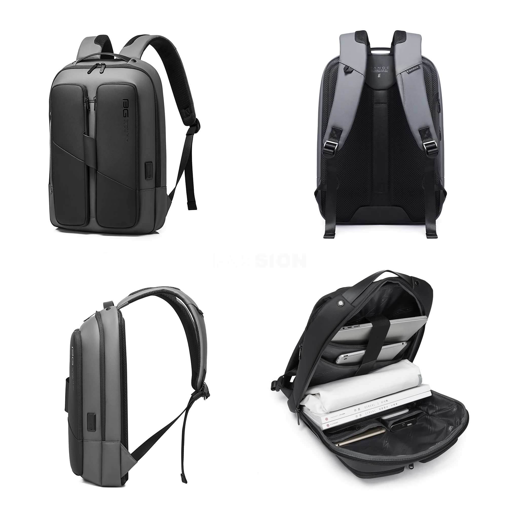 BANGE-Mochila con compartimento multifuncional para hombre y mujer, morral con diseño curvo minimalista para ordenador portátil de 15,6 pulgadas,