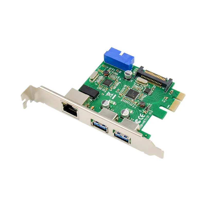 Add On Cards PCIE riser super high speed 2 port USB3.0 1 rj45 port 10 Gigabit Ethernet chip Realtek RTL8153 NEC720201 LAN card