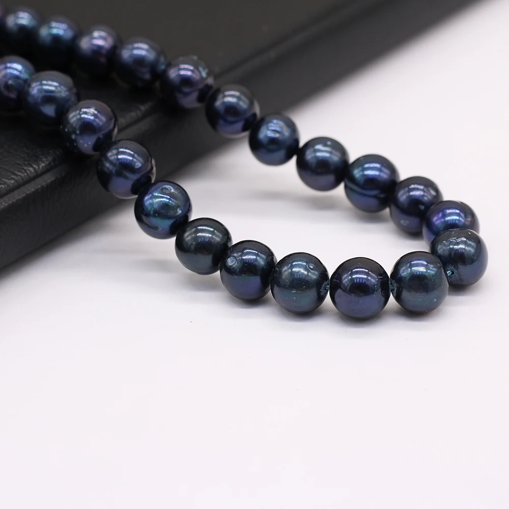 Natural Freshwater Real Pearl Black Round Beads Loose Pearls Bead For DIY Craft Charm Bracelet Necklace Jewelry Making 8-9mm