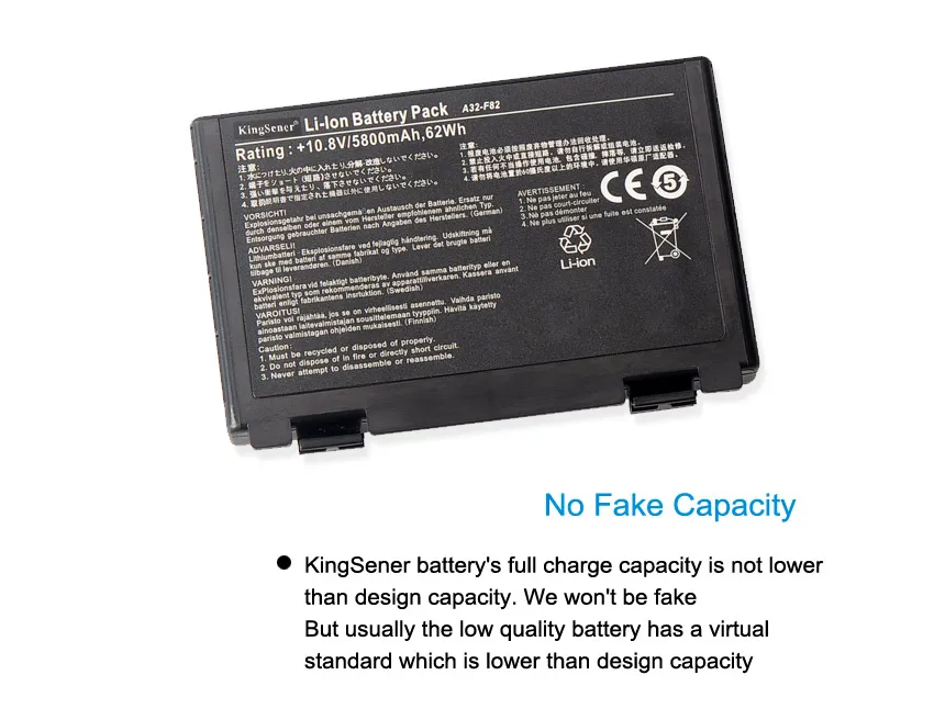 KingSener 5800mAh A32-F82 Battery For ASUS A32-F52 F52 K40A K50IJ K50 K51 K50AB k40IN K50ID K50IJ K40K50IN K60 K61 K70 K70AB