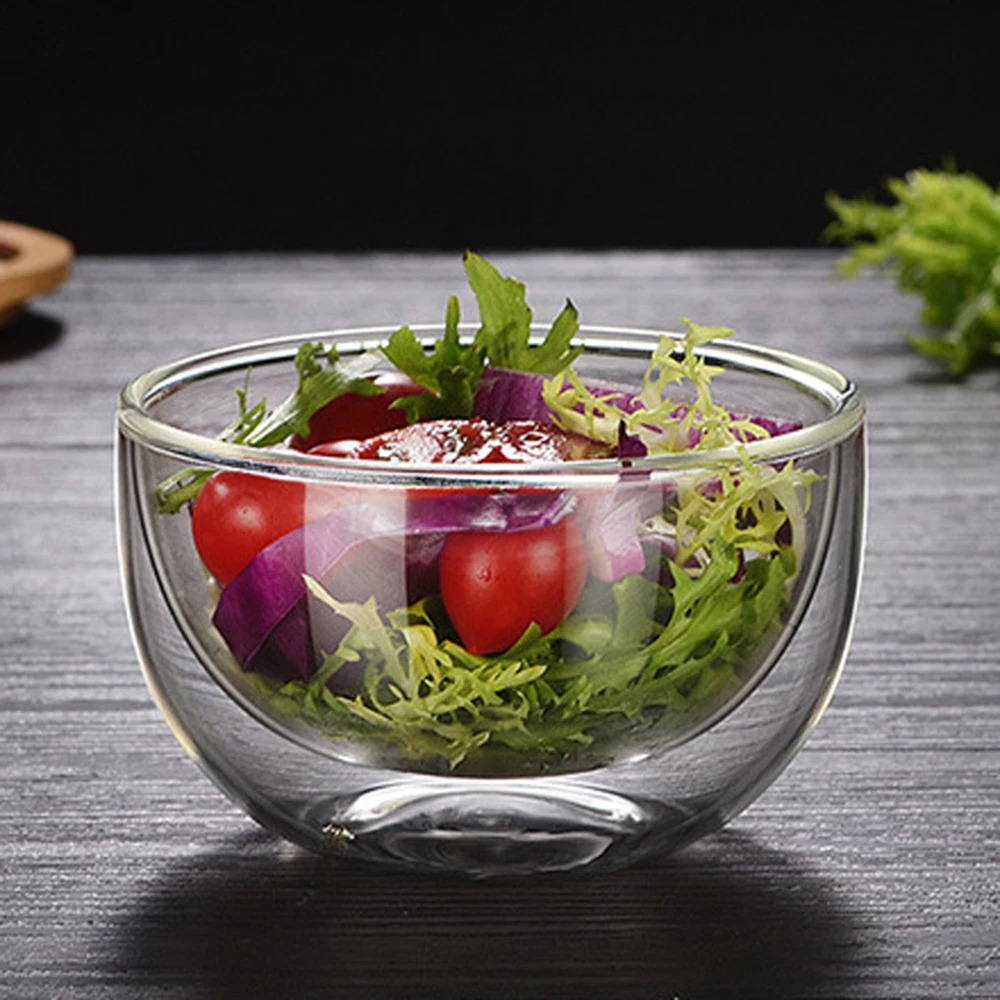 Double Layer Heat-resistant High Borosilicate Glass Bowl Salad Bowl Microwave Tableware Ice Cream Heatproof Salad Dinnerware