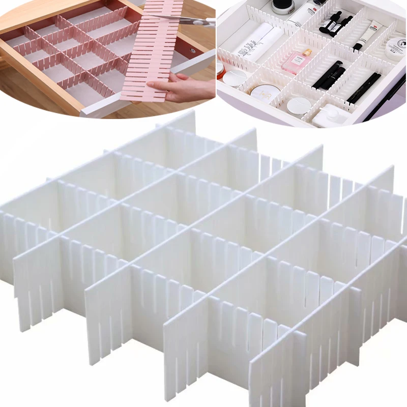 

2Pcs DIY Adjustable Storage Partition Board Plastic Drawer Divider Combination Partition Board Space-saving Division Organizer