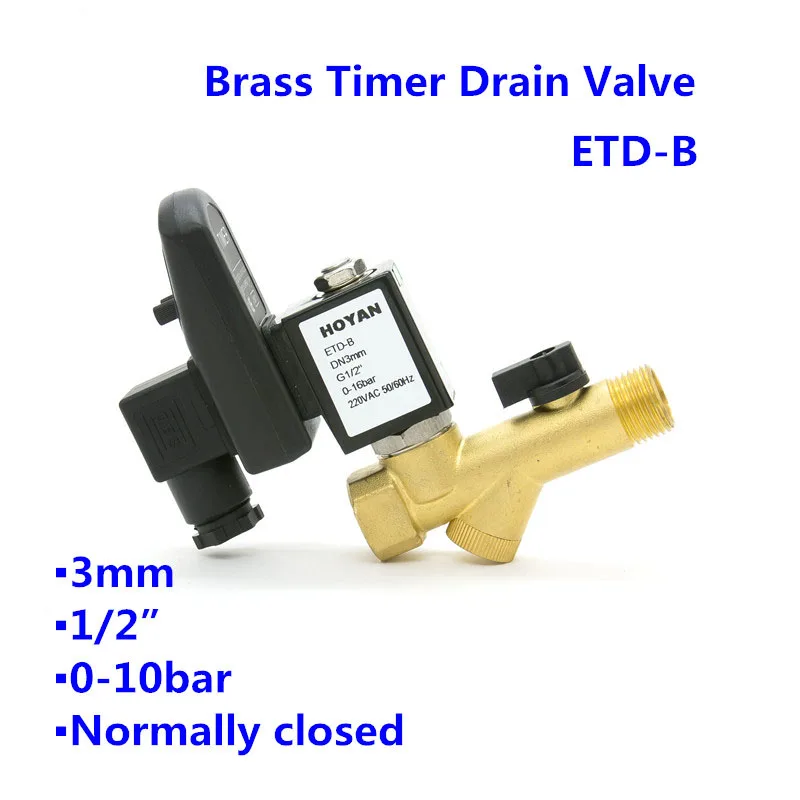 

2 Way Normal Close Pneumatic Timer Drain Solenoid Valve ETD-B 0-16bar Orifice 3mm BSP Port G1/2 AC220V