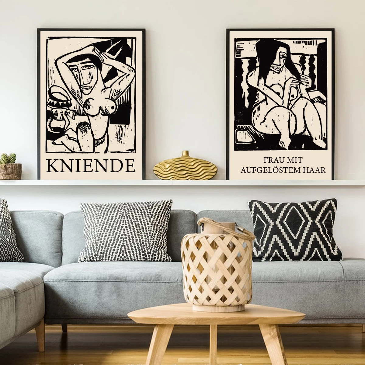 Vintage Abstract Nude Woman Poster Retro Black and White Kniende Wall Art Canvas Printing Prints Picture Living Room Home Decor