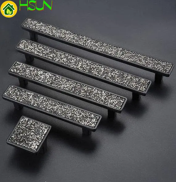 

3.75'' 5'' 6.3'' Crystal Black Drawer Pull Handle Knob Kitchen Cabinet Door Handles Knobs Glass Rhinestone Dresser Pulls Decor