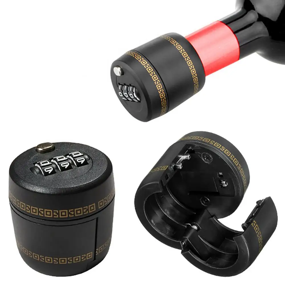 Plastic Wine Bottle Combination Locks Liquor Whiskey Bottle Top Stopper Vacuum Wine Bottle Cap Password Lock Plug Device