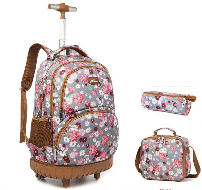 Wheeled backpack for girls school Trolley Bag with wheels with lunch bag set  Trolley Bags Children school Rolling backpack bag