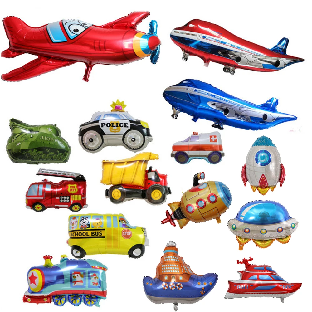 1PC Happy Birthday Party Decoration Balloon Car Shape Aluminum Film Balloon School Bus Train Tank Plane Globos Children Gift