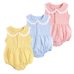 Sanlutoz Summer Cotton Baby Bodysuit Newborn Cute Plaid Clothing for Baby Girls Sleeveless Princess Toddler Infant Bodysuits