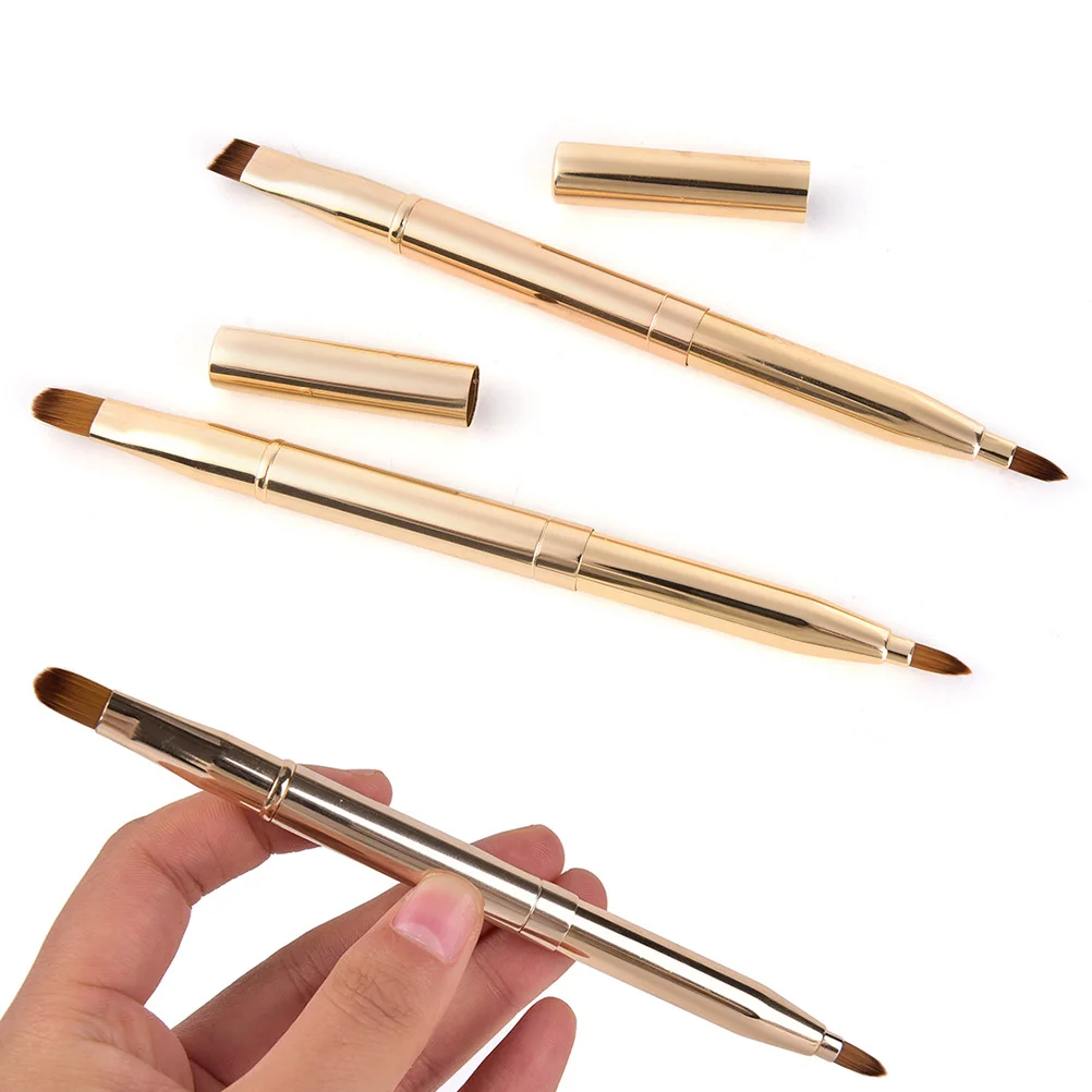 1pcs Gold Make Up Retractable Lip Eye Liner Eyeshadow Foundation Brush Double-headed Makeup Brushes Cosmetics Tool