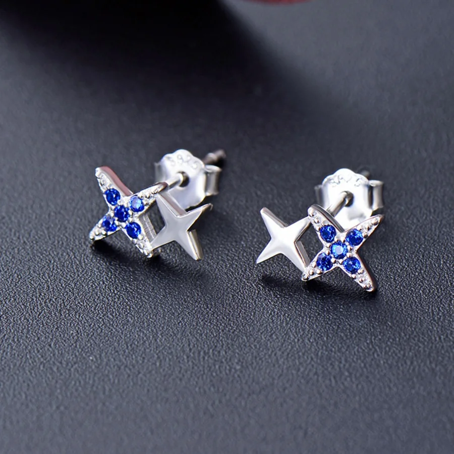 Ear Stud  Star Blue Pink Zircon , Fashion Cosmic Jewerly For Women,New Ts Trendy Gift in 925 Sterling Silver