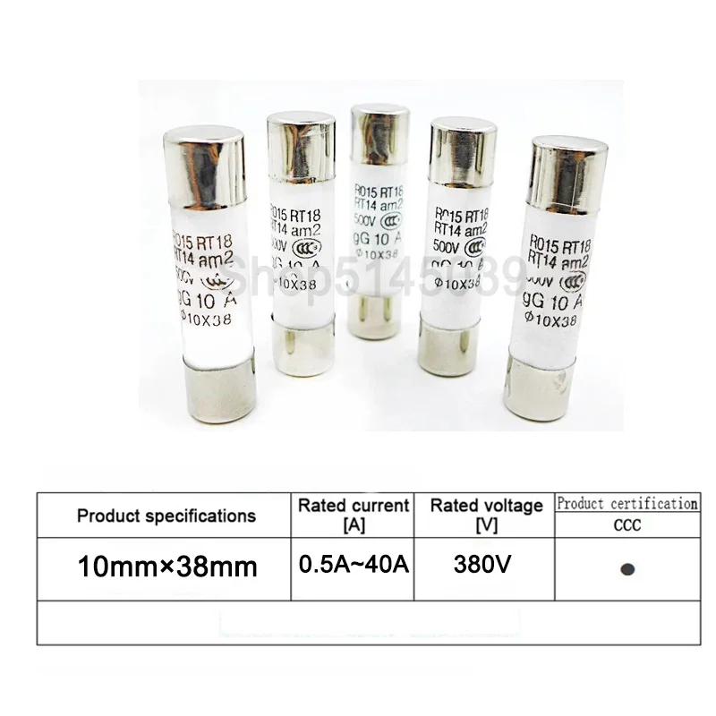 10 Pcs 10*38 Ceramic Fuse Fast blow 10x38mm Fuse 380V 0.5A 1A 2A 3A 4A 5A 6A 8A 10A 16A 20A 25A 32A 40A RO15 380V Ceramic Fuse