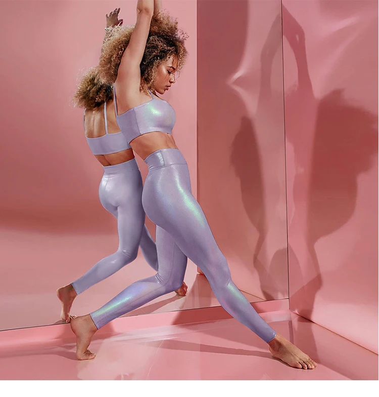Tiktokleggings Women Shiny Sport Leggings High Rise Stretchy Gym Wears Compressive Breathable Push Up Iridescent Activewears