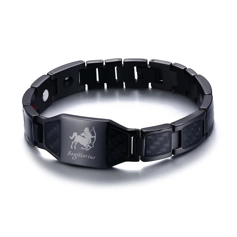 

Personalized Constellations Zodiac Sagittarius Black Stainless Steel Carbon Men Bracelet Bio Therapy Adjust Tool