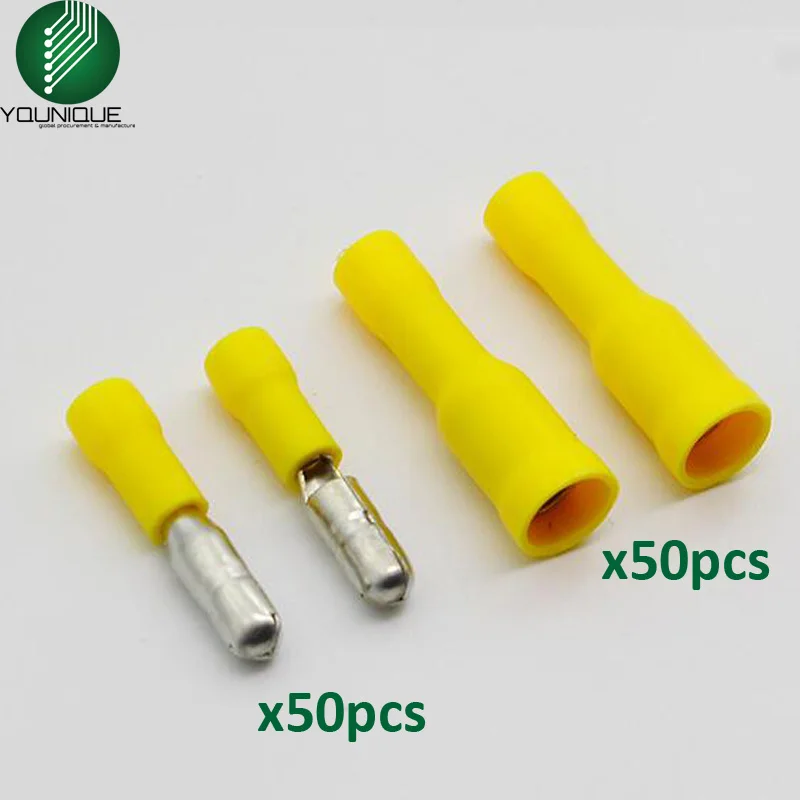 50 Pairs Male/Female Bullet Connector Kits PVC Insulated 22-10 AWG Red Blue Yellow