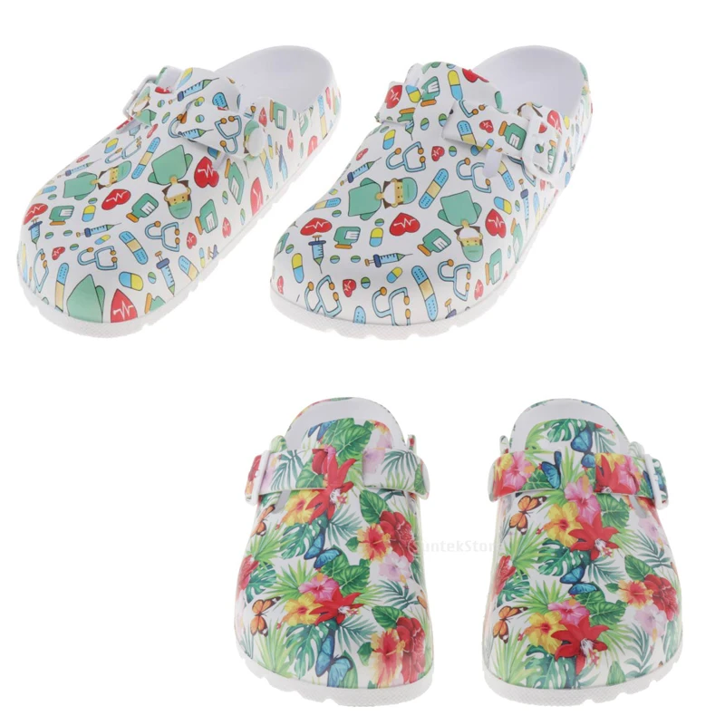 Patterned Nursing Shoes for Women Garden Shoes Waterproof Platform Slippers Sandals Nurse Clogs Slip Resistant Work Chef Shoes