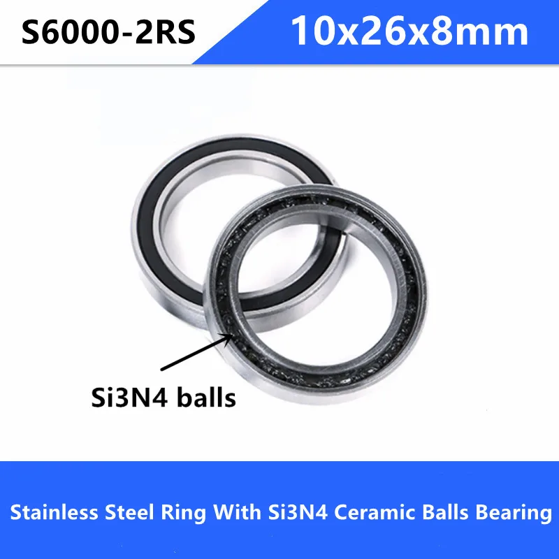 

4pcs ABEC-5 S6000-2RS Bicycle Hub Wheel Hybrid 440C Stainless Steel Ring With Si3N4 Ceramic Balls Bearing 6000 10x26x8 mm