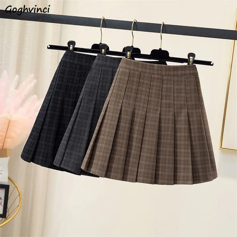

Plaid Mini Skirts Women Pleated Design Fashion Schoolgirls All-match Spring New Casual Sweet Korean Style Empire Daily Faldas