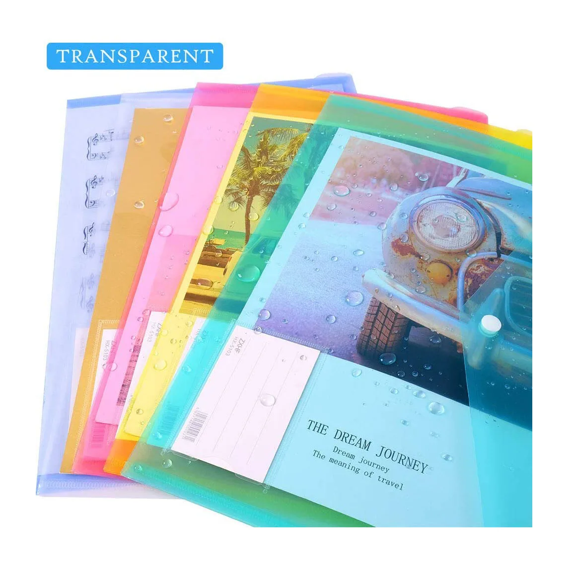 5 Pack A4 Size Assorted Colorful Envelope Folder with Snap Closure with Label Pocket Folders for Documents