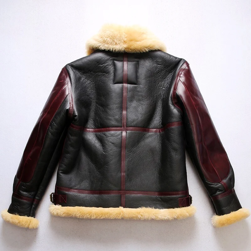 BDB3 European US Size High Quality Super Warm Genuine Sheep Leather Coat Mens Big B3 Shearling Bomber Military Fur Jacket