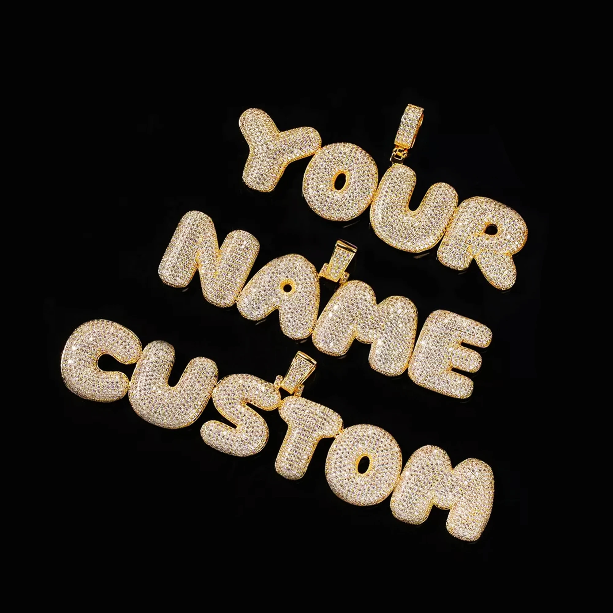 Blingbling Custom Name Bubble Letters Pendant Necklace Chain for Birthday Gift Cubic Zirconia Personalized Name/Word Jewelry