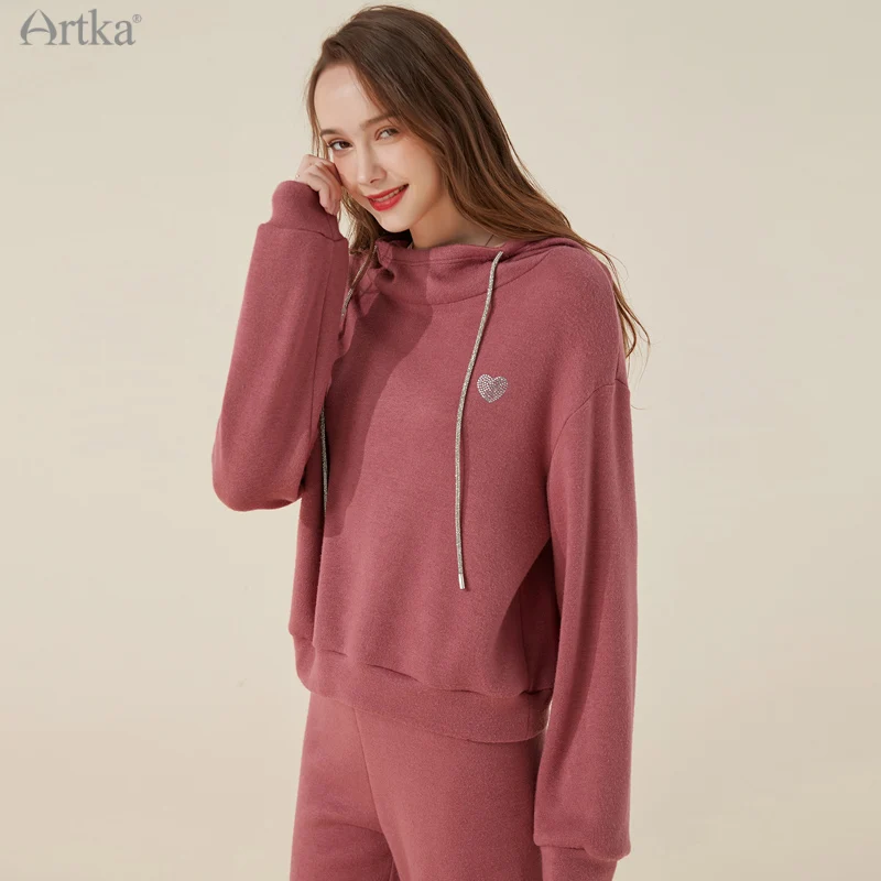 

ARTKA 2021 Autumn New Women Suits Fashion Casual Hooded Knitted Sweatshirt High Waist Long Sweatpants 2 Piece Set VA20110D