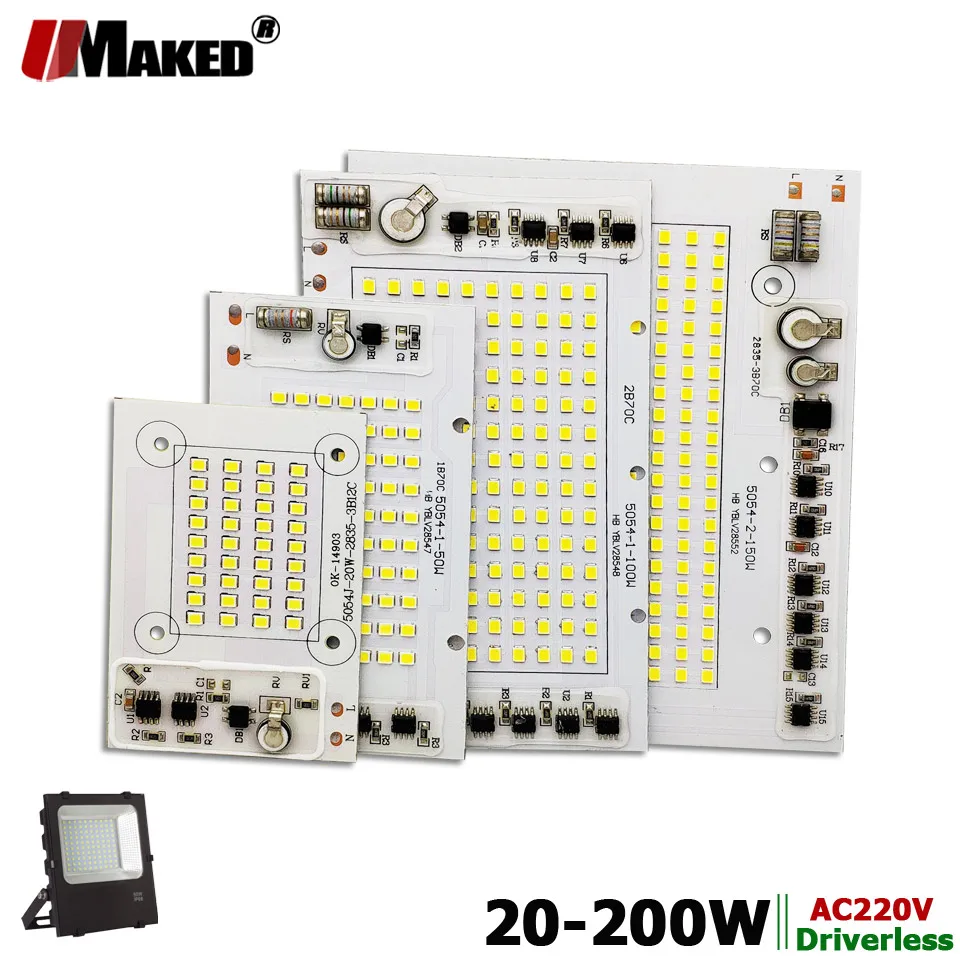 AC220V LED PCB 20W 30W 50W 100W 200W LED الكاشف وحدة الألومنيوم لوحة الأبيض/الدافئة SMD2835 الذكية IC سائق لتسليط الضوء مصابيح