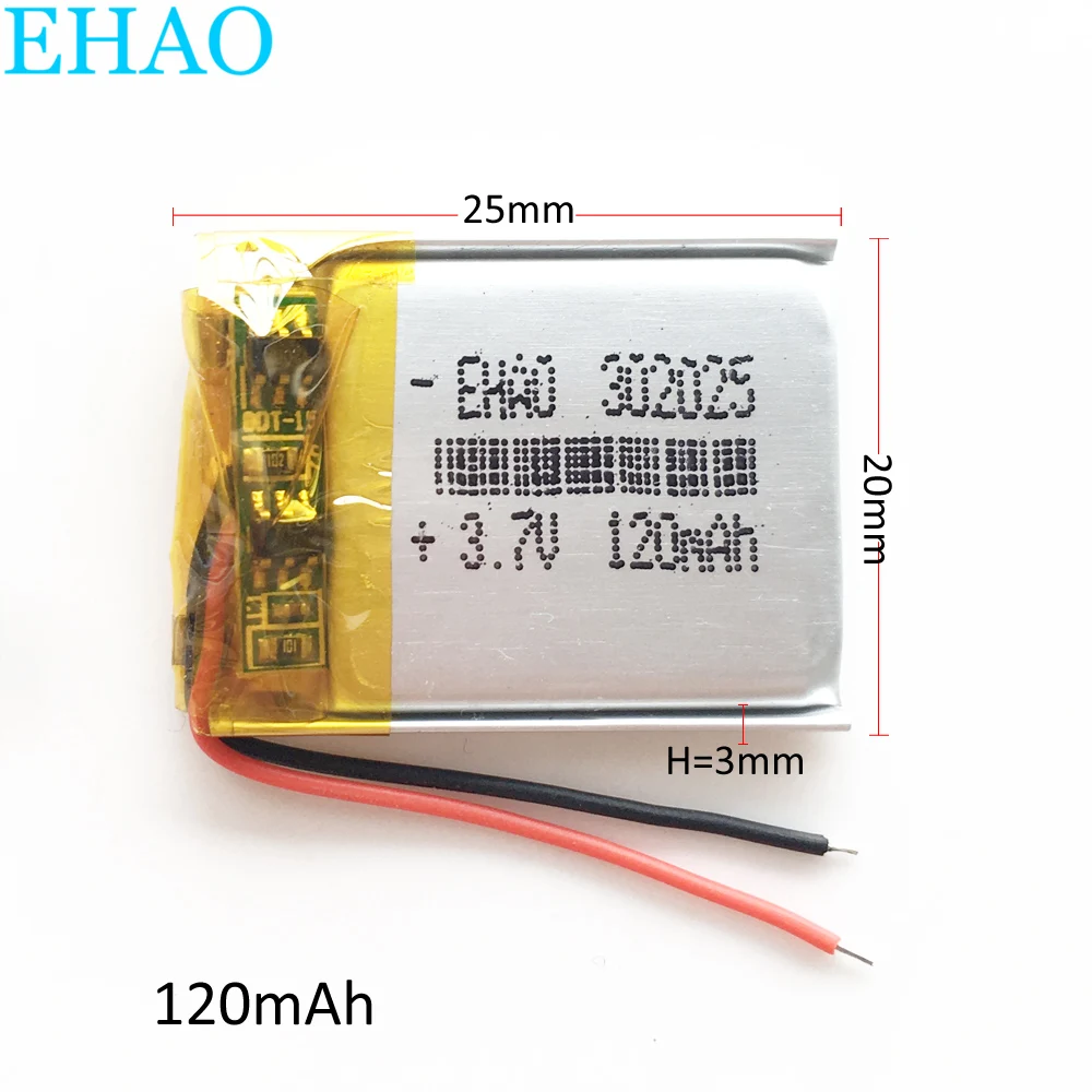 3.7V 120mAh Lithium Polymer LiPo Rechargeable Battery 302025 For Mp3 GPS Bluetooth Speaker Headphone Headset Smart Watch