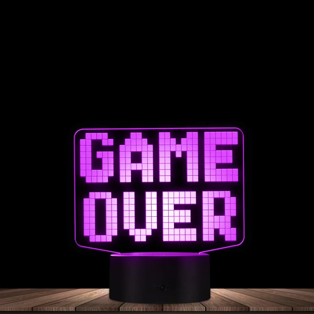 

8-Bit Pixel Game Over LED Table Display Sign Novelty Night Light Video Game Lighting Bar Gaming Desk Decoration Touch Control