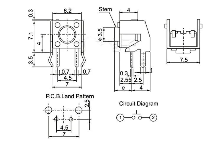 Horizontal type with bracket 6*6*6.5mm light touch switch 2 pin side press vertical micro / key switch 6x6x6.5mm