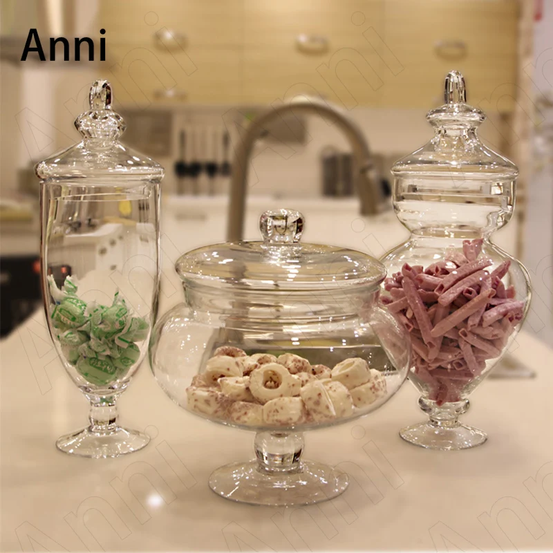 

Creativity Tall Feet Storage Jars with Lid European Modern Transparent Candy Snacks Crystal Glass Bottle Living Room Decoration